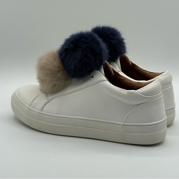 Mossimo Supply Co. Abbie Leather Slip On White Sneakers With Faux Fur Pompom - Picture 3 of 14